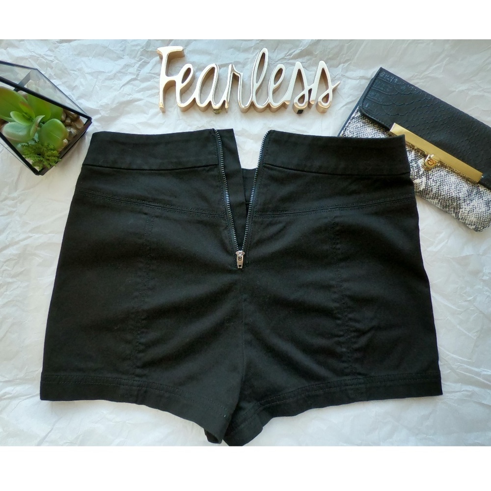 UO Silence + Noise high rise black zip shorts
